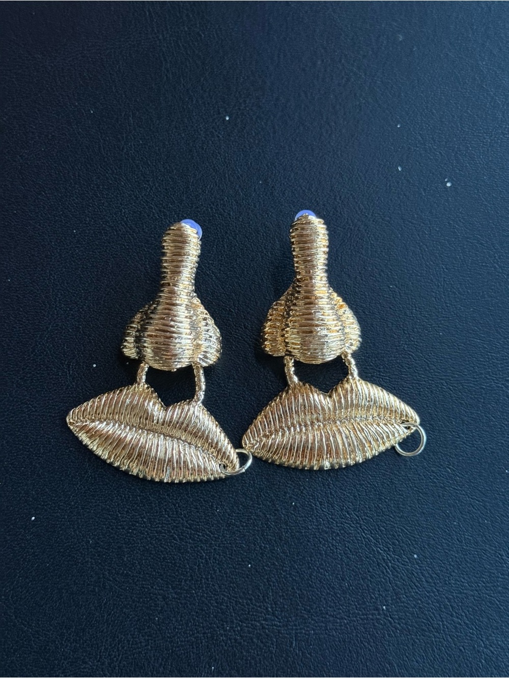 Schiaparelli Inspired Gold Tone Statement Lip Drop Earrings